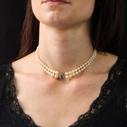 Collier ancien double rang de perles de culture - Castafiore