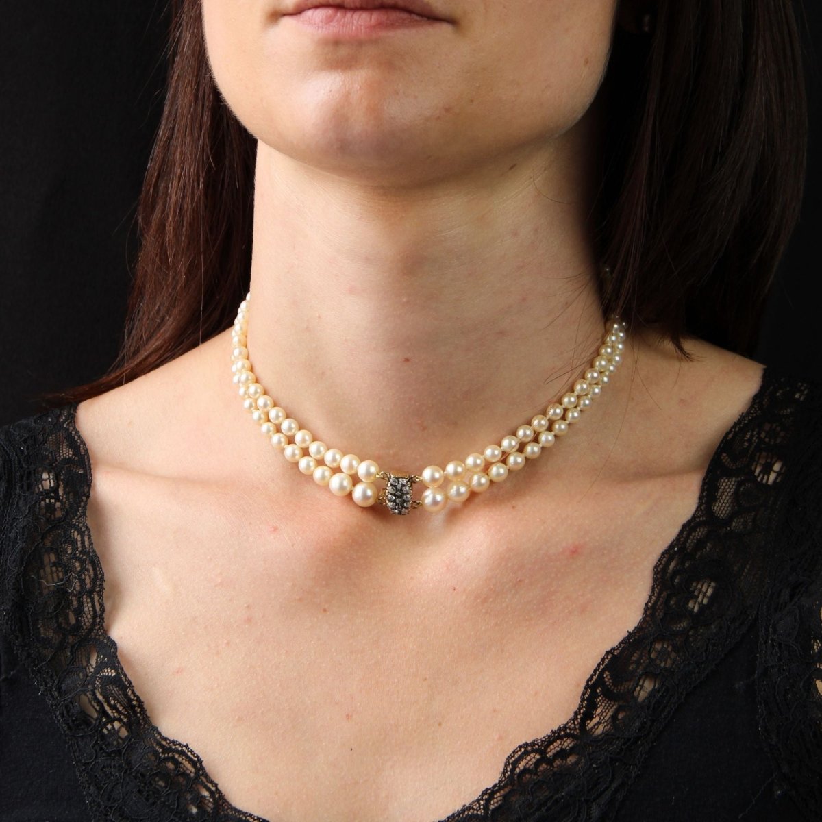 Collier ancien double rang de perles de culture - Castafiore