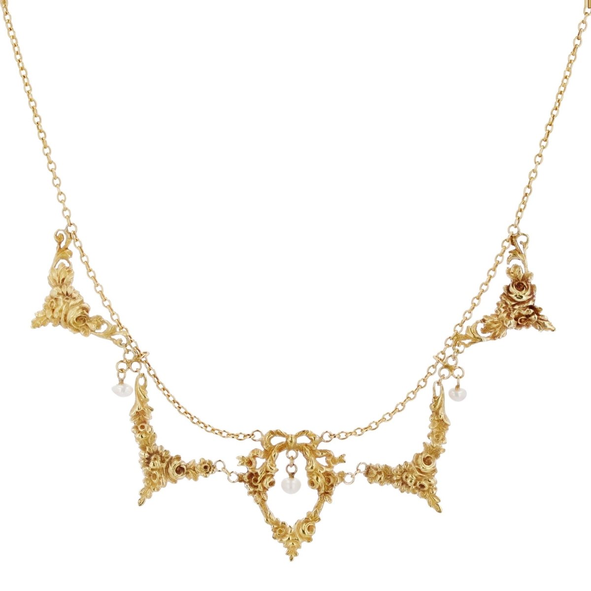 Collier ancien draperie or et perles - Castafiore