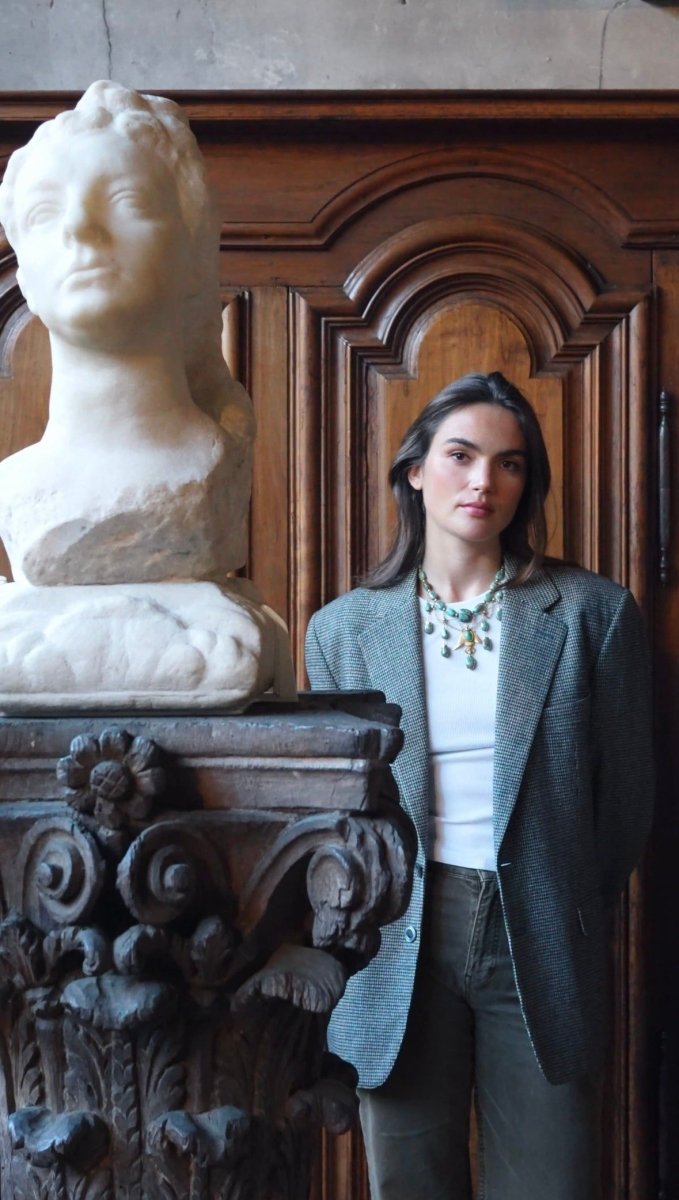 Collier Ancien Neo Egyptien Or Jaune et Turquoises - Castafiore