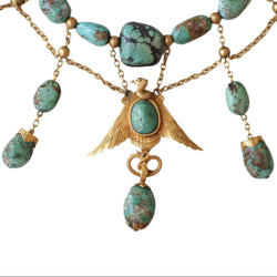 Collier Ancien Neo Egyptien Or Jaune et Turquoises - Castafiore