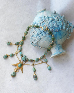 Collier Ancien Neo Egyptien Or Jaune et Turquoises - Castafiore