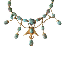 Collier Ancien Neo Egyptien Or Jaune et Turquoises - Castafiore