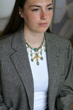 Collier Ancien Neo Egyptien Or Jaune et Turquoises - Castafiore