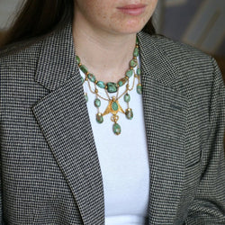 Collier Ancien Neo Egyptien Or Jaune et Turquoises - Castafiore