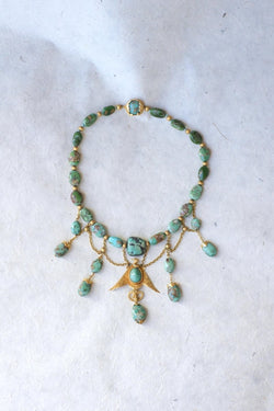 Collier Ancien Neo Egyptien Or Jaune et Turquoises - Castafiore