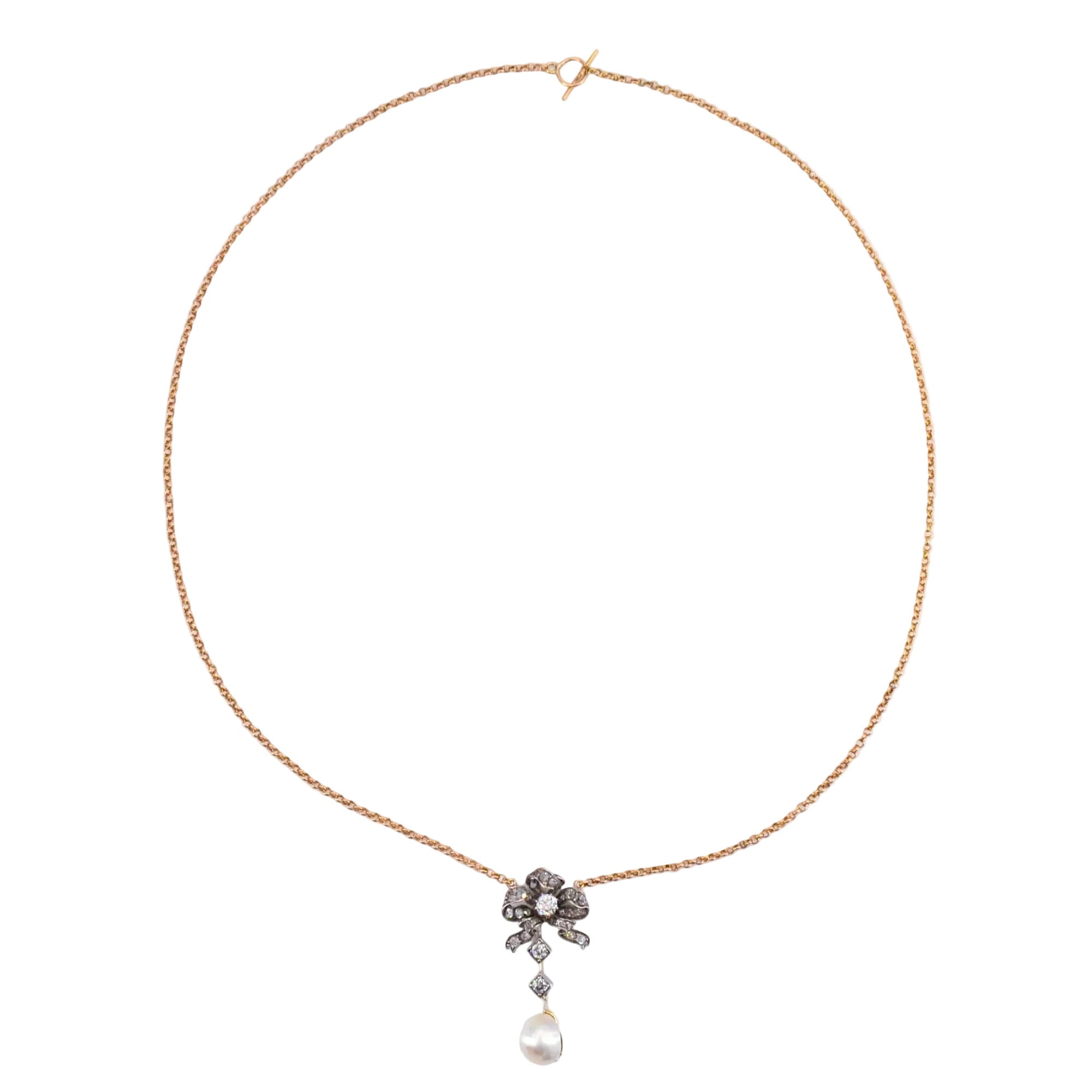 Collier ancien nud de diamants et perle fine