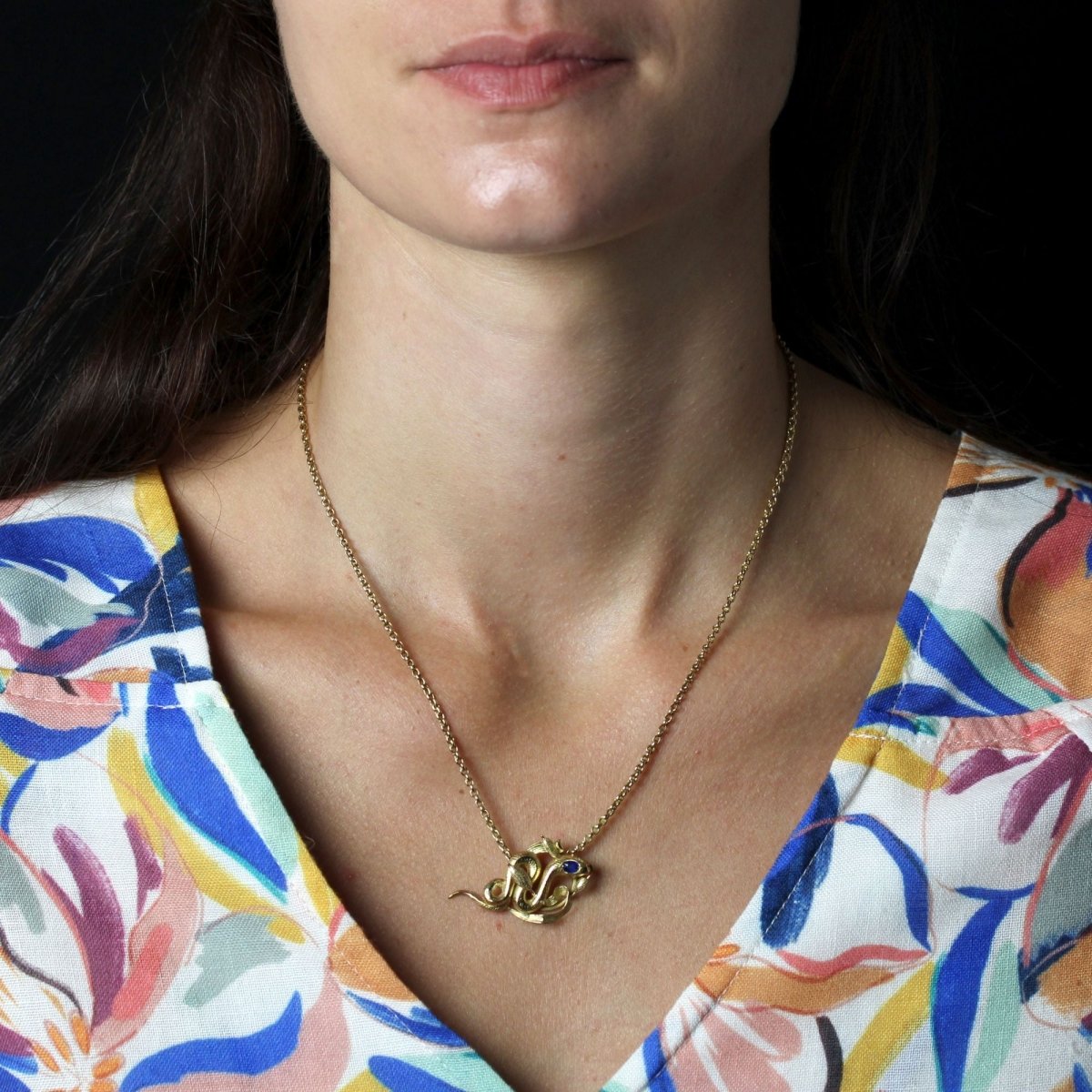 Collier ANCIEN Serpent en or jaune et saphir - Castafiore