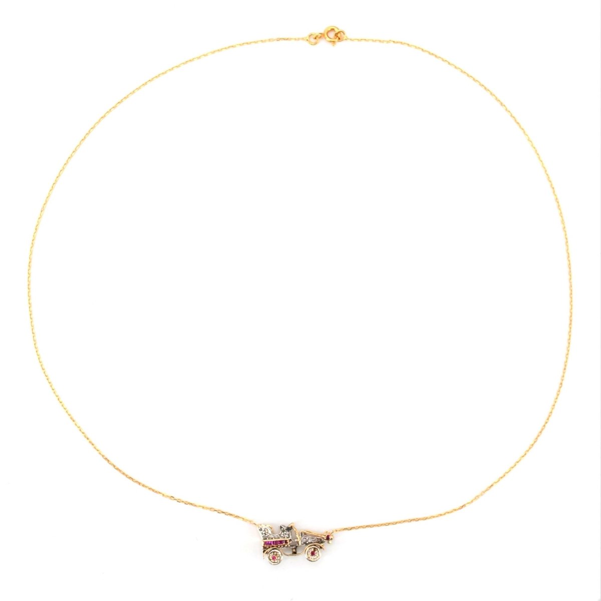 Collier ancien voiture en diamants et rubis - Castafiore