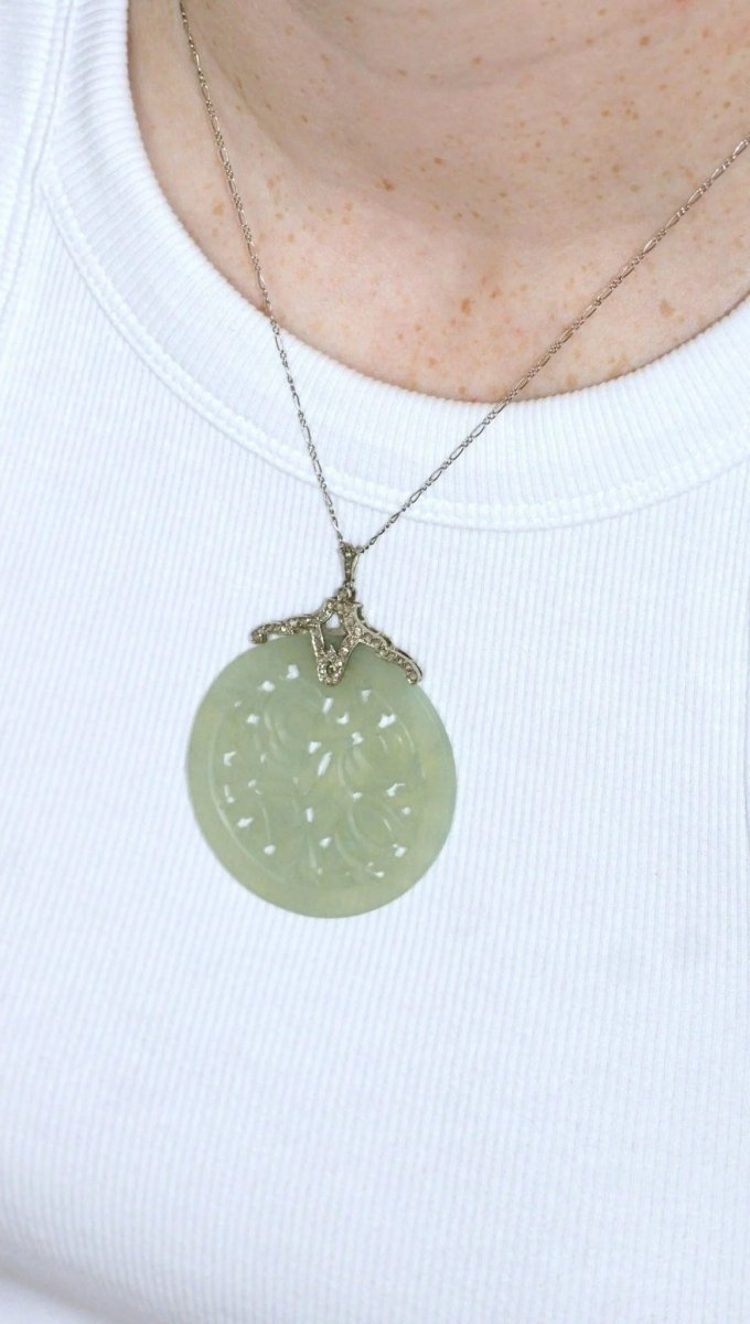 Collier Art Déco diamants et Jade - Castafiore