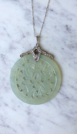 Collier Art Déco diamants et Jade - Castafiore