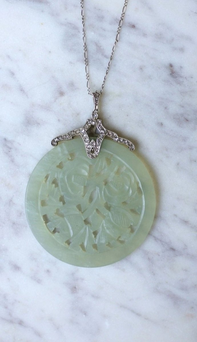 Collier Art Déco diamants et Jade - Castafiore