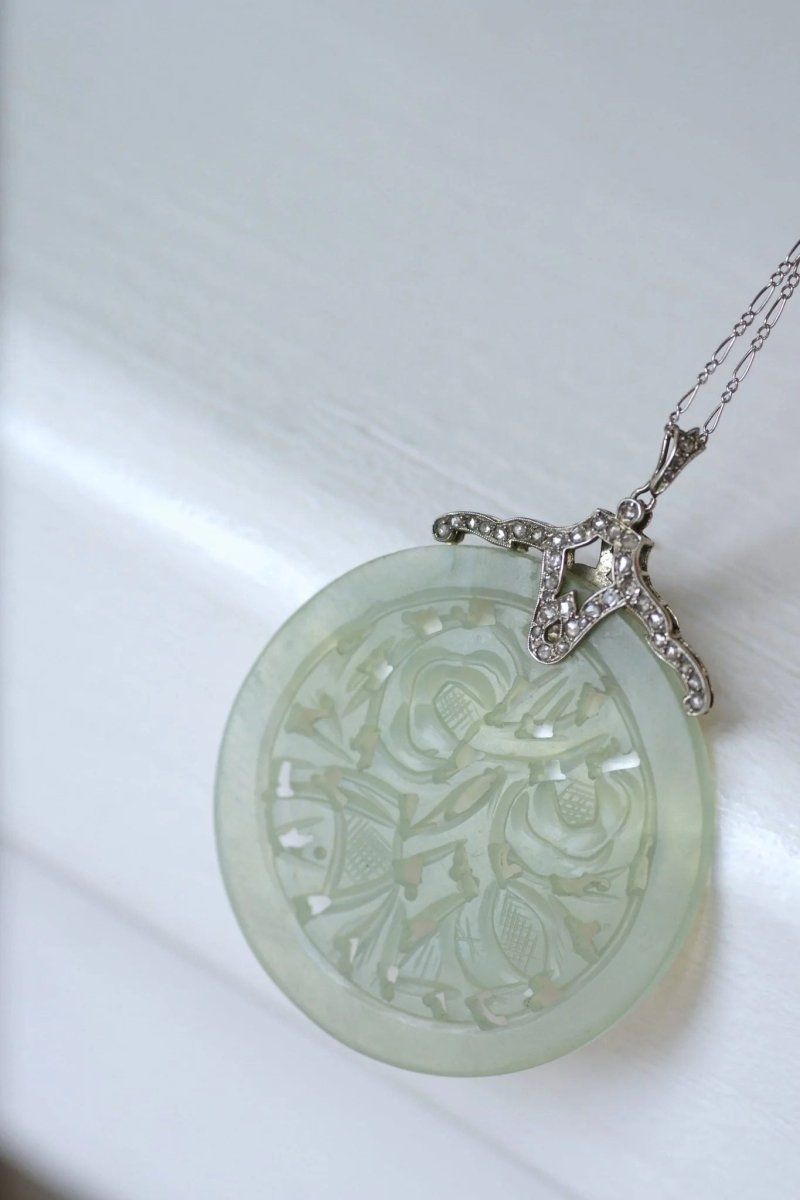 Collier Art Déco diamants et Jade - Castafiore