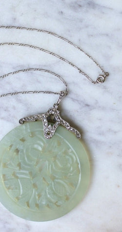 Collier Art Déco diamants et Jade - Castafiore