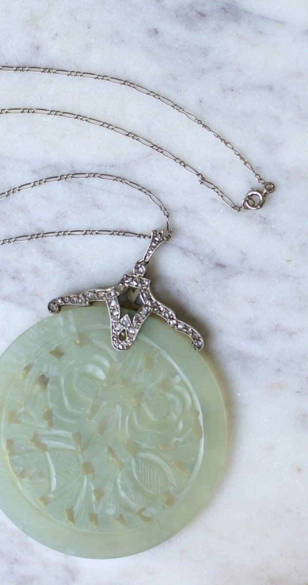 Collier Art Déco diamants et Jade - Castafiore