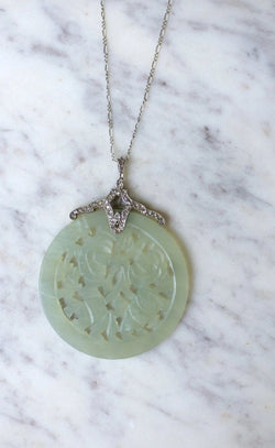 Collier Art Déco diamants et Jade - Castafiore