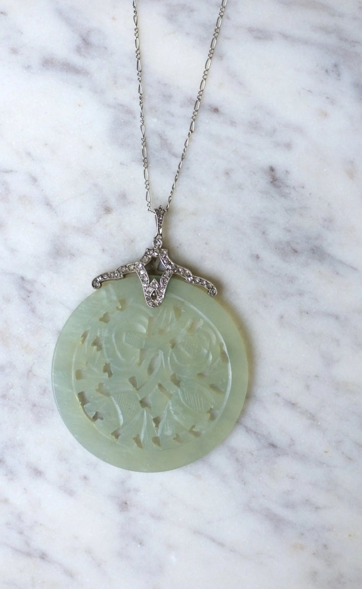 Collier Art Déco diamants et Jade - Castafiore