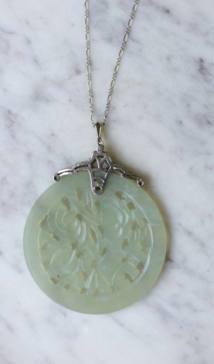 Collier Art Déco diamants et Jade - Castafiore