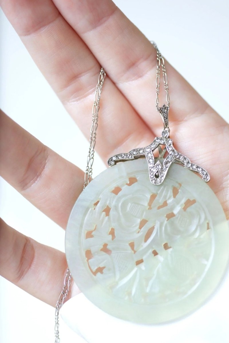 Collier Art Déco diamants et Jade - Castafiore