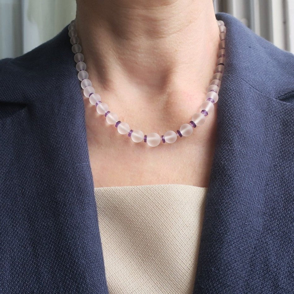 Collier Art Déco en cristal de roche et améthyste - Castafiore