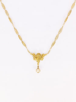 Collier Art Nouveau maille filigrane or jaune perles fines - Castafiore