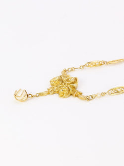 Collier Art Nouveau maille filigrane or jaune perles fines - Castafiore