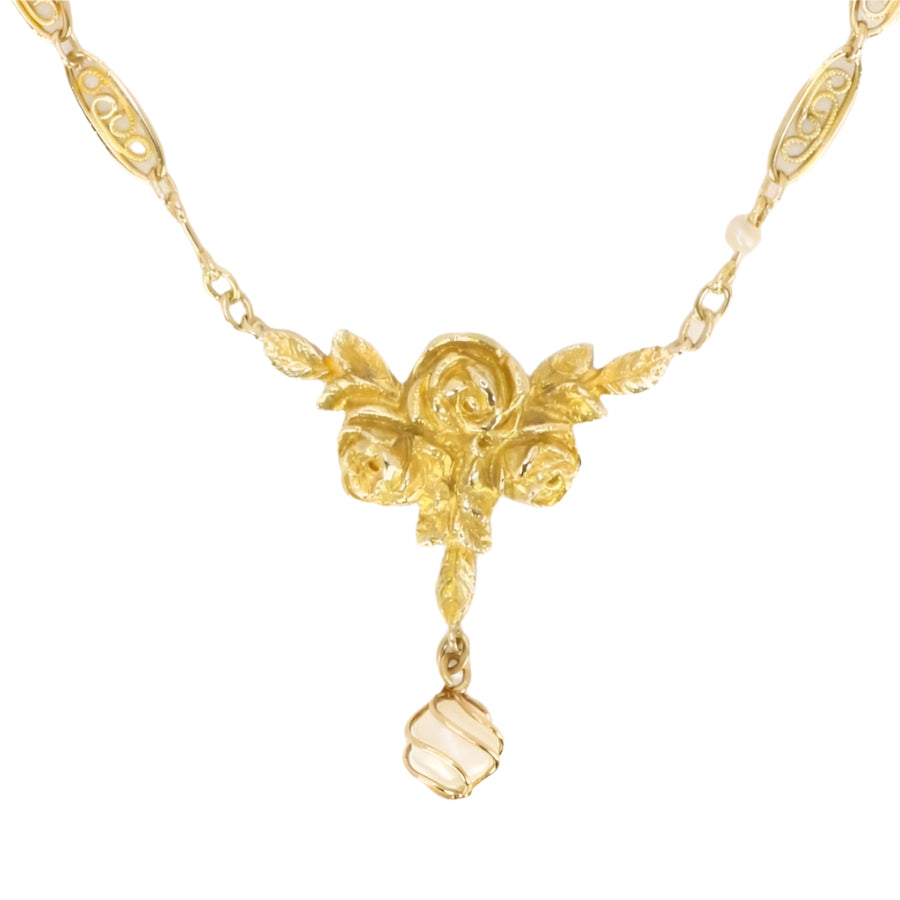 Collier Art Nouveau maille filigrane or jaune perles fines - Castafiore
