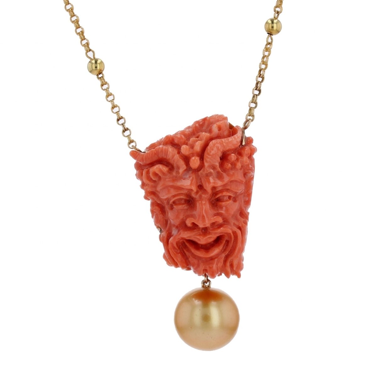 Collier BAUME Camée maille jaseron en or jaune et corail - Castafiore