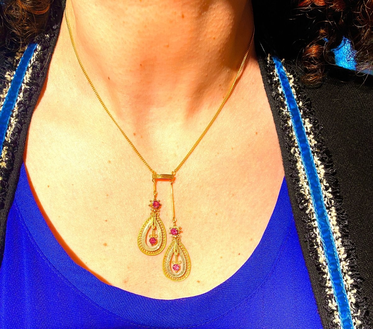 Collier bayadère en or 18 carats et grenats , époque fin 19 eme. - Castafiore