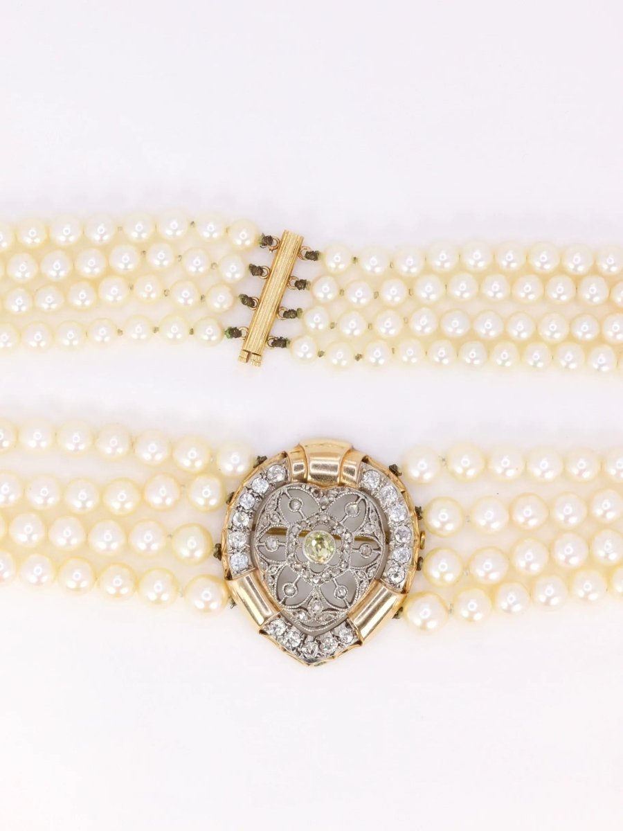 Collier Belle Epoque diamants perles de culture - Castafiore