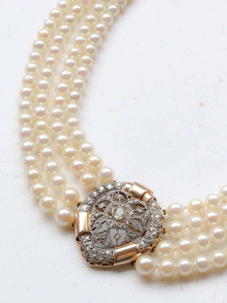 Collier Belle Epoque diamants perles de culture - Castafiore