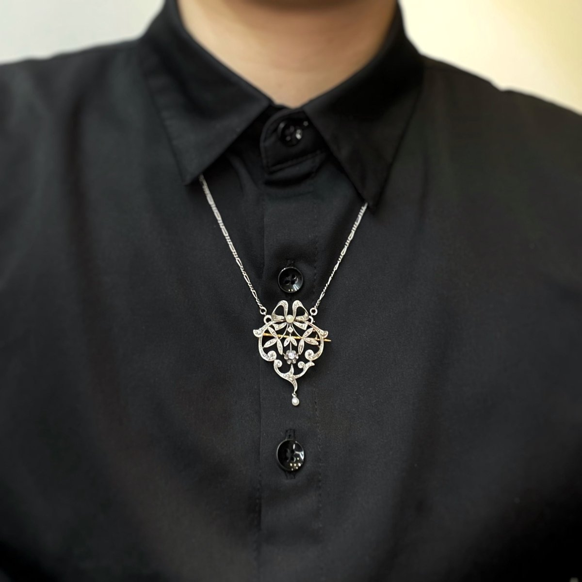 Collier Broche - Or, platine, diamants et perles - Castafiore