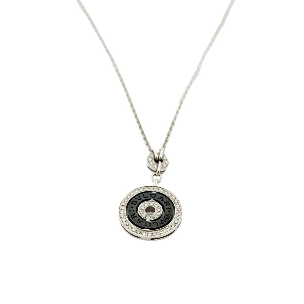 Collier BULGARI "Astrale" en or blanc, onyx et diamants - Castafiore