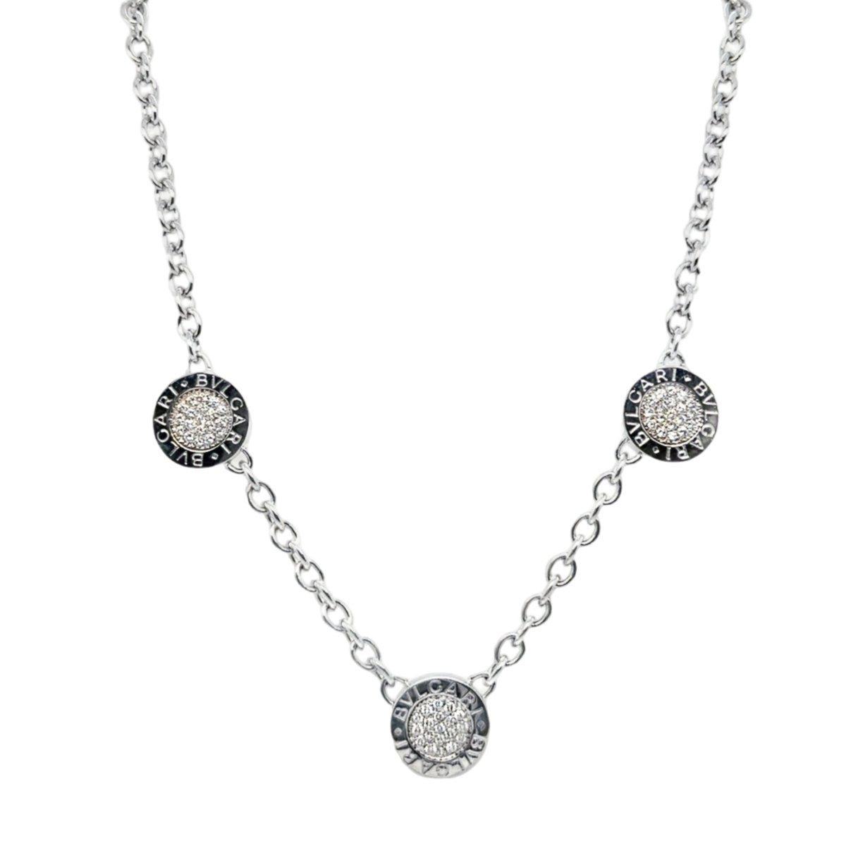 Collier BULGARI en or blanc, onyx et diamants - Castafiore