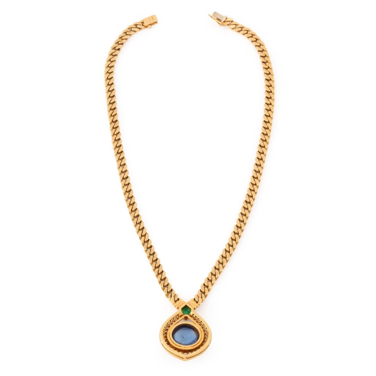 Collier BULGARI en or jaune, saphir, émeraude et diamants - Castafiore