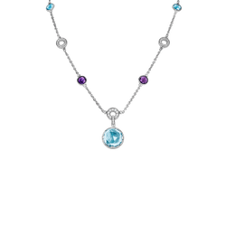 Collier BULGARI "Parentesi Cocktail" en or blanc, topazes bleues, améthystes et diamants - Castafiore