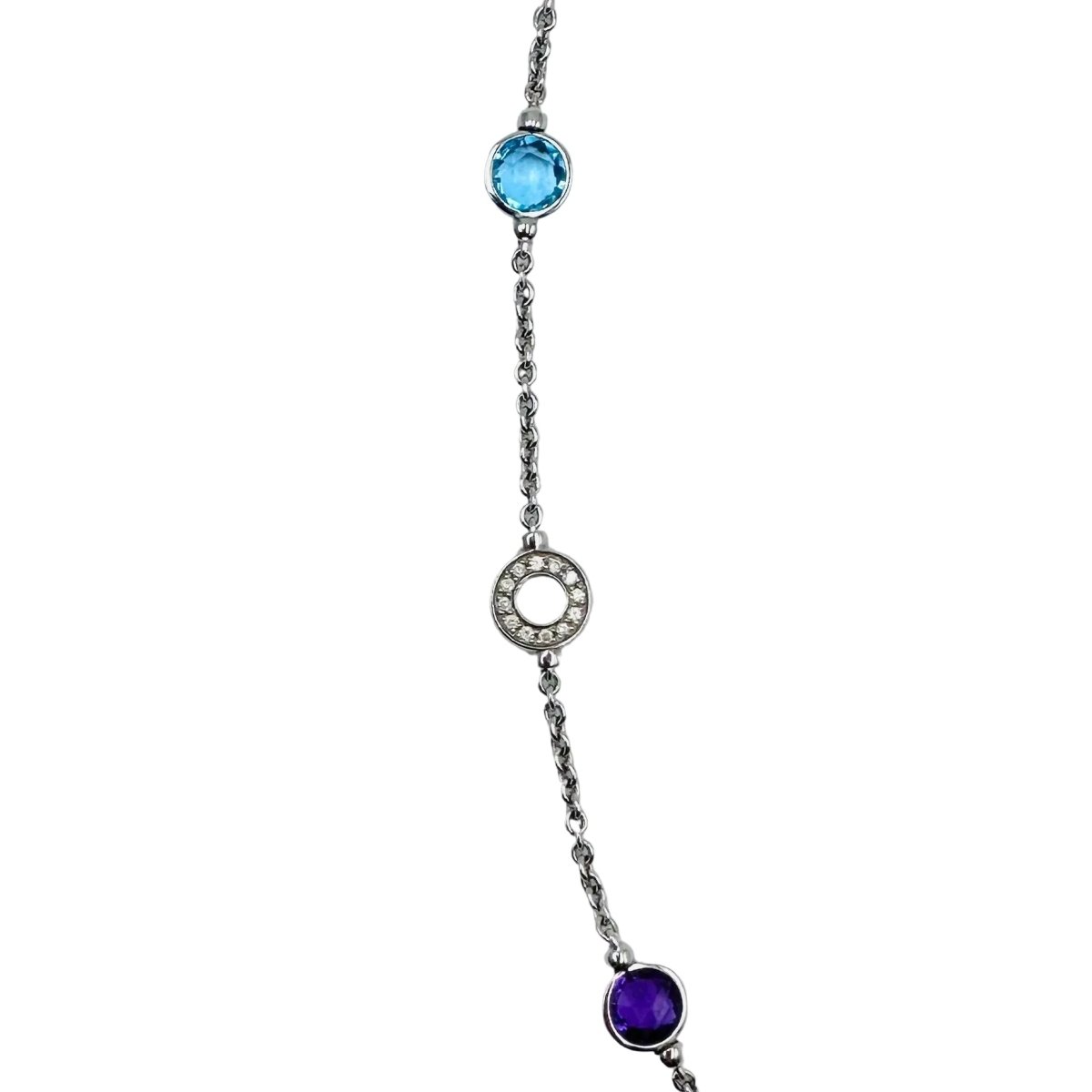 Collier BVLGARI "Parentesi Cocktail" en or blanc, topazes bleues, améthystes et diamants - Castafiore