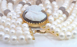 Collier camée agate et perles d'eau douce en or - Castafiore