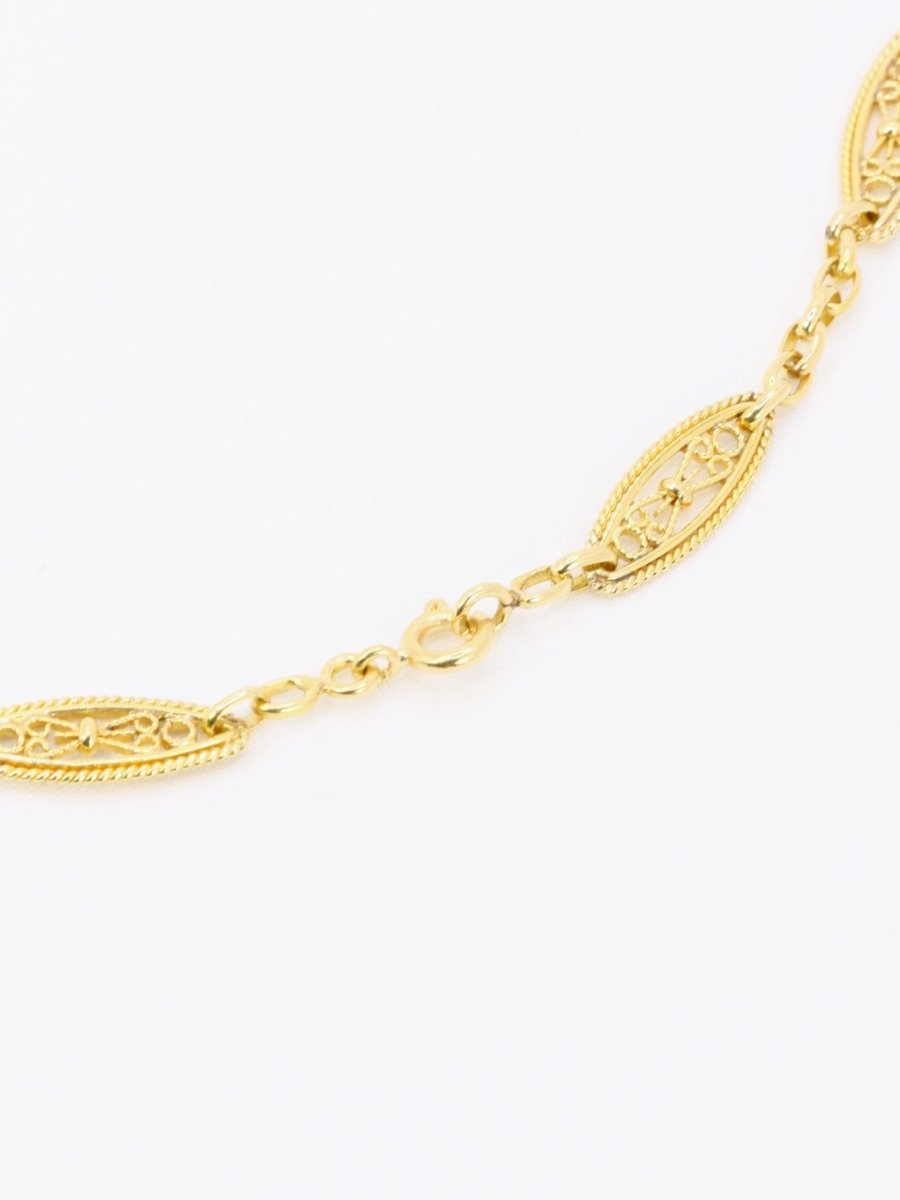 Collier chaine Art Nouveau maille filigrane or jaune - Castafiore