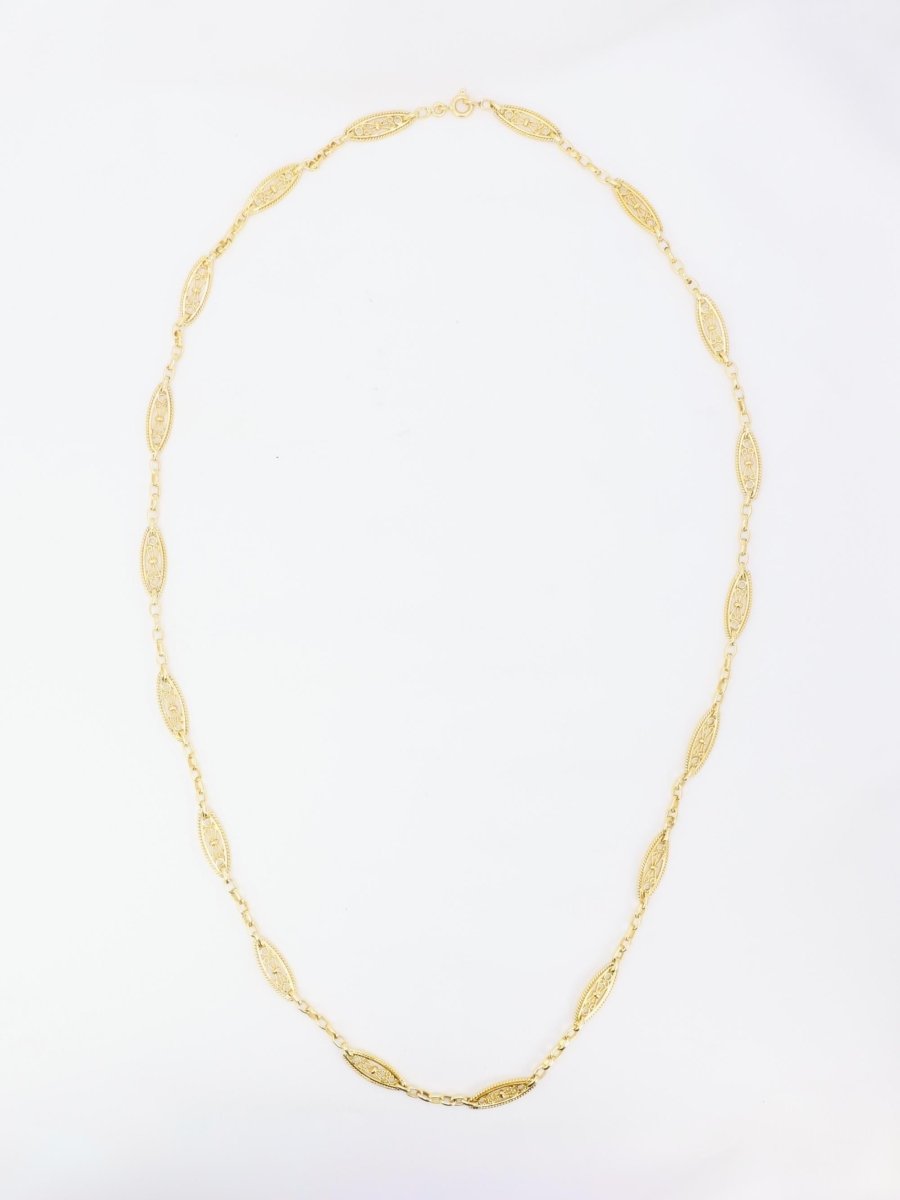 Collier chaine Art Nouveau maille filigrane or jaune - Castafiore