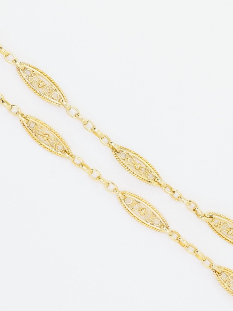 Collier chaine Art Nouveau maille filigrane or jaune - Castafiore