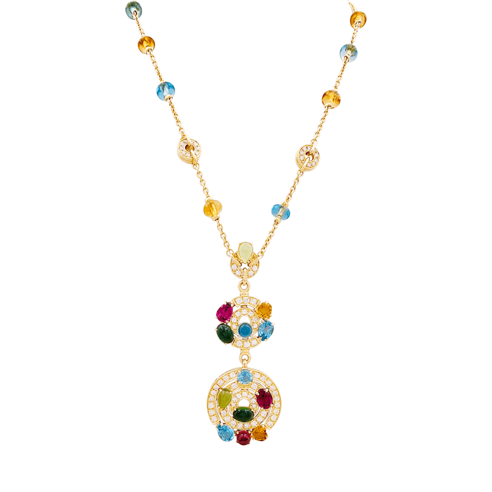 Collier Chaîne BULGARI "Astrale" en or jaune, topazes, citrines, péridots, rhodolites, tourmalines et diamants - Castafiore