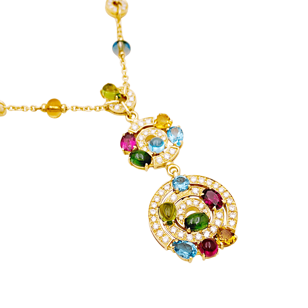 Collier Chaîne BULGARI "Astrale" en or jaune, topazes, citrines, péridots, rhodolites, tourmalines et diamants - Castafiore