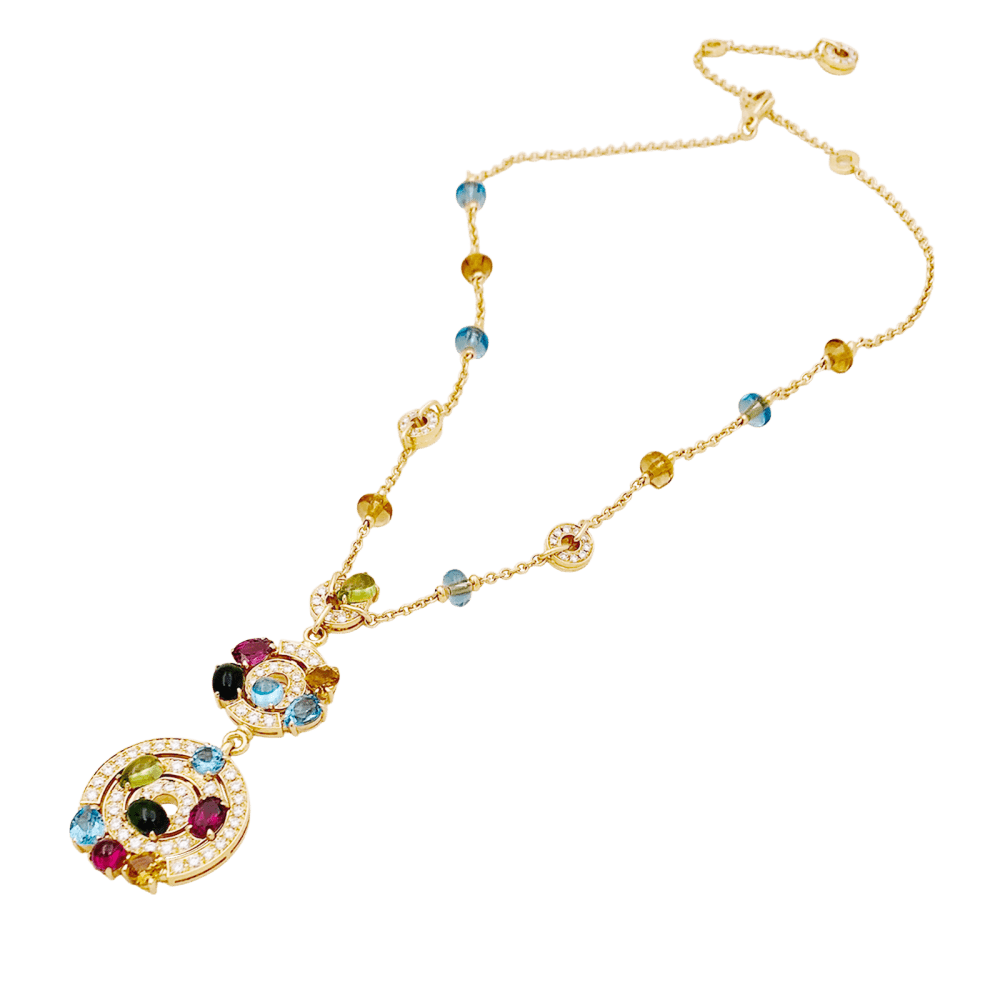 Collier Chaîne BULGARI "Astrale" en or jaune, topazes, citrines, péridots, rhodolites, tourmalines et diamants - Castafiore