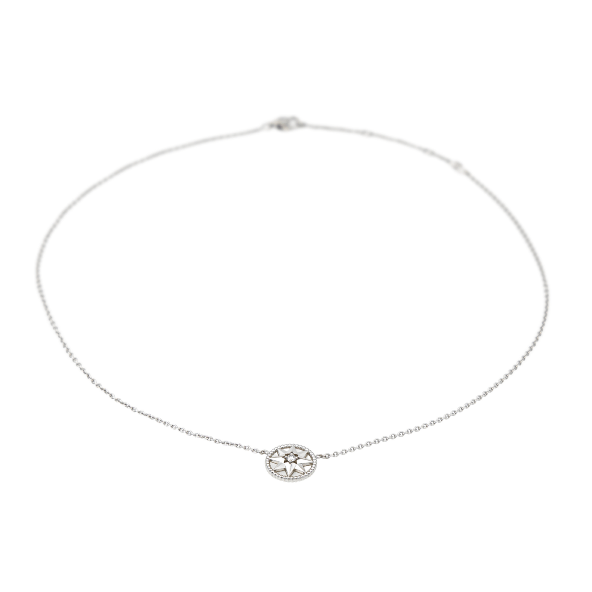 Collier Chaîne DIOR "Rose des vents" en or blanc et diamant - Castafiore