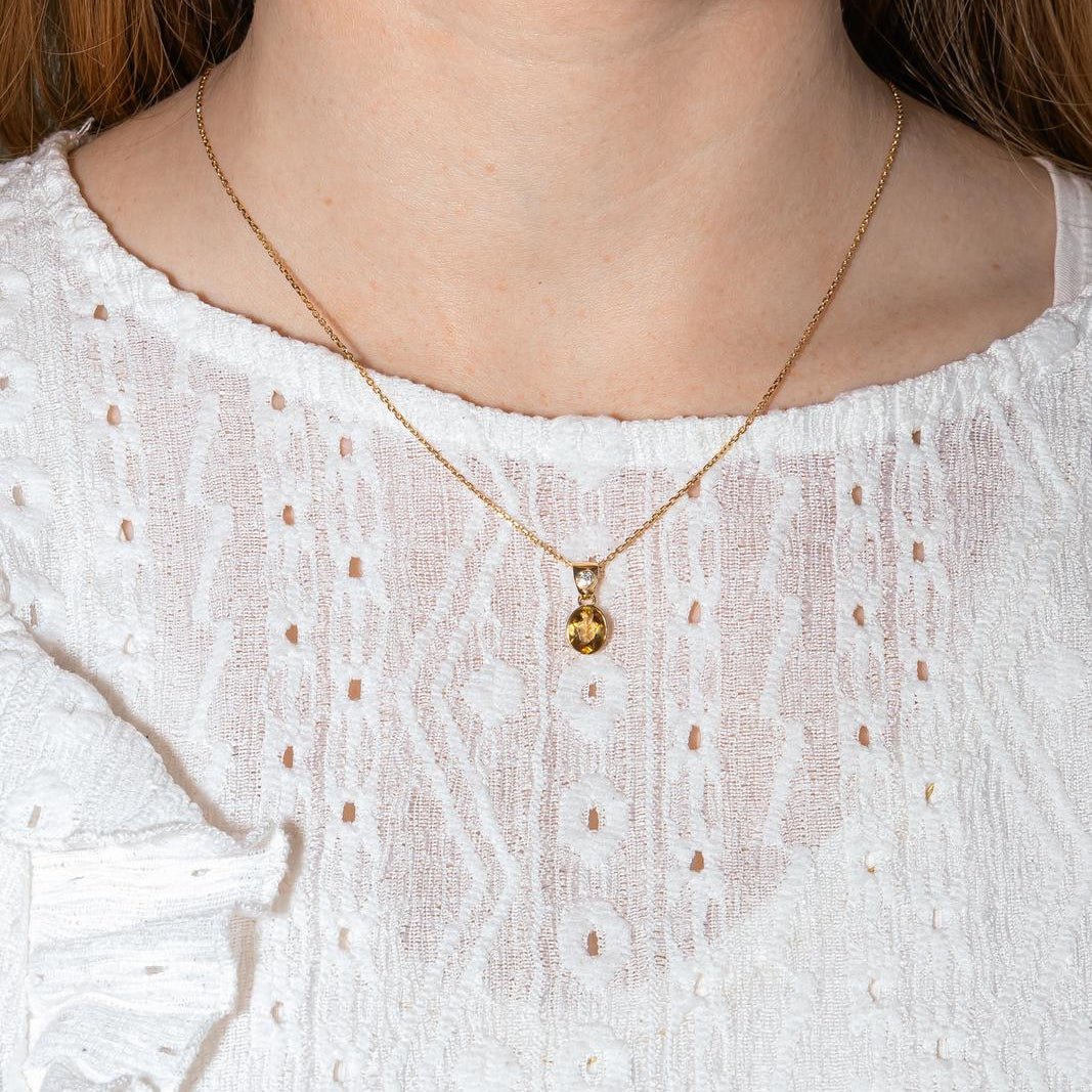 Collier Chaîne en or jaune, citrine et diamant - Castafiore