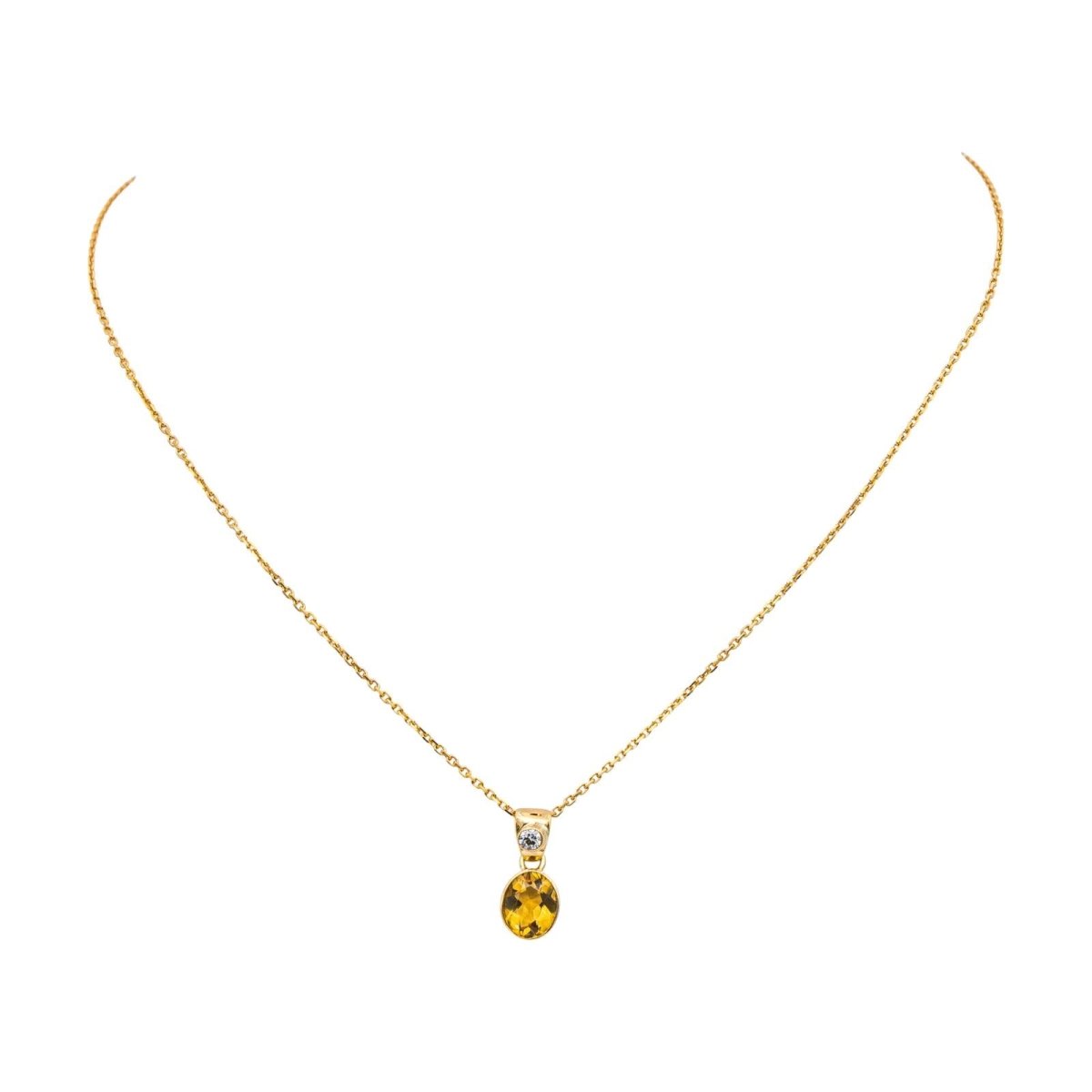 Collier Chaîne en or jaune, citrine et diamant - Castafiore