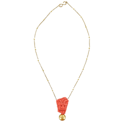 Collier Chaîne en or jaune, perles et corail - Castafiore