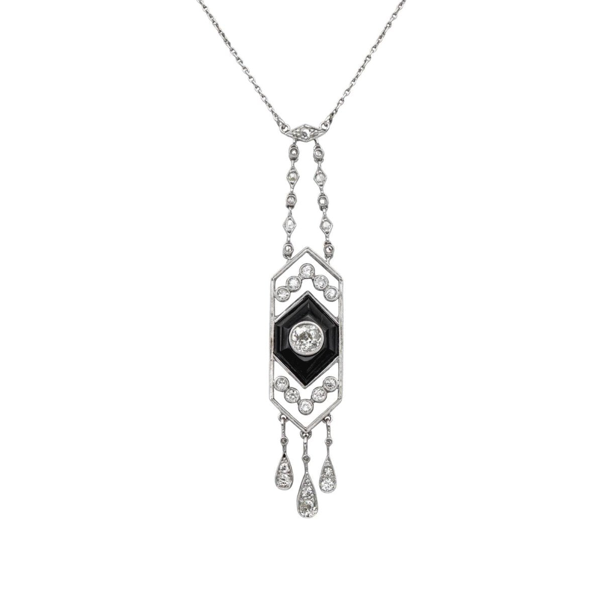 Collier Chaîne en platine, onyx et diamants - Castafiore