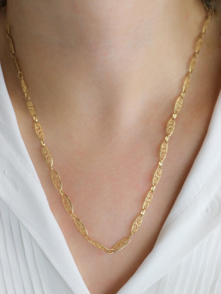 Collier chaîne maille filigrane or jaune - Castafiore